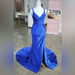 Sherri Hill Vibrant Royal Blue Satin Fitted Prom Gown